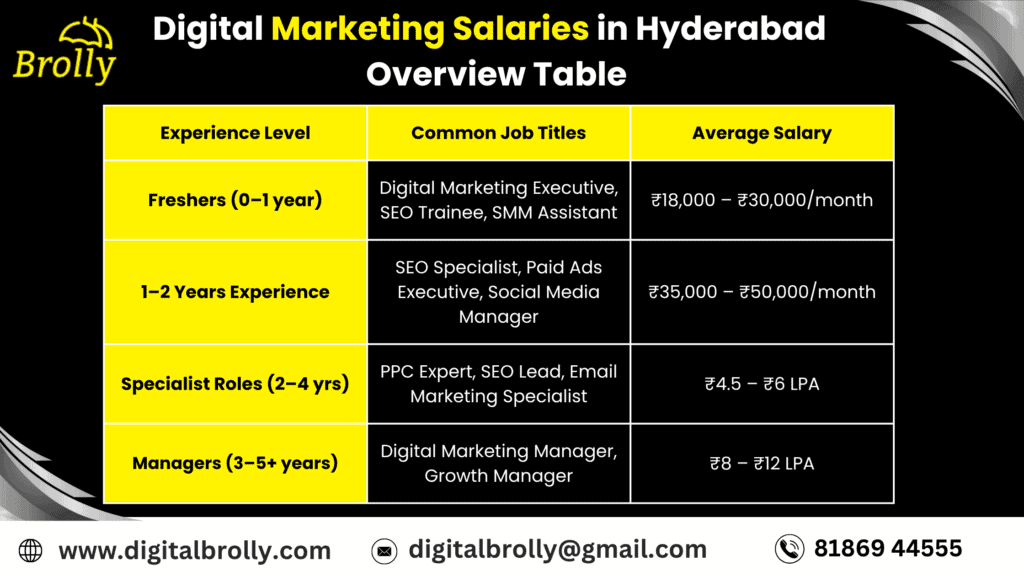 Digital Marketing Salaries in Hyderabad - Overview Table