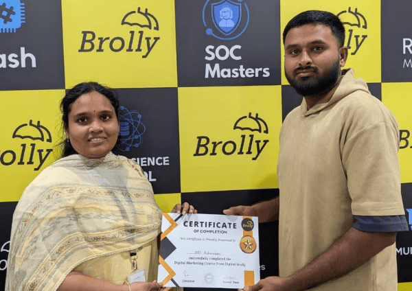 Digital Brolly Student completed the Digital Marketing Course and Internship at Digital Brolly certification presented by Ambika Kiran.