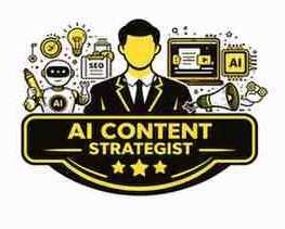 AI Content Strategist illustration with AI tools, content creation icons, SEO elements, and digital marketing strategy. (2)