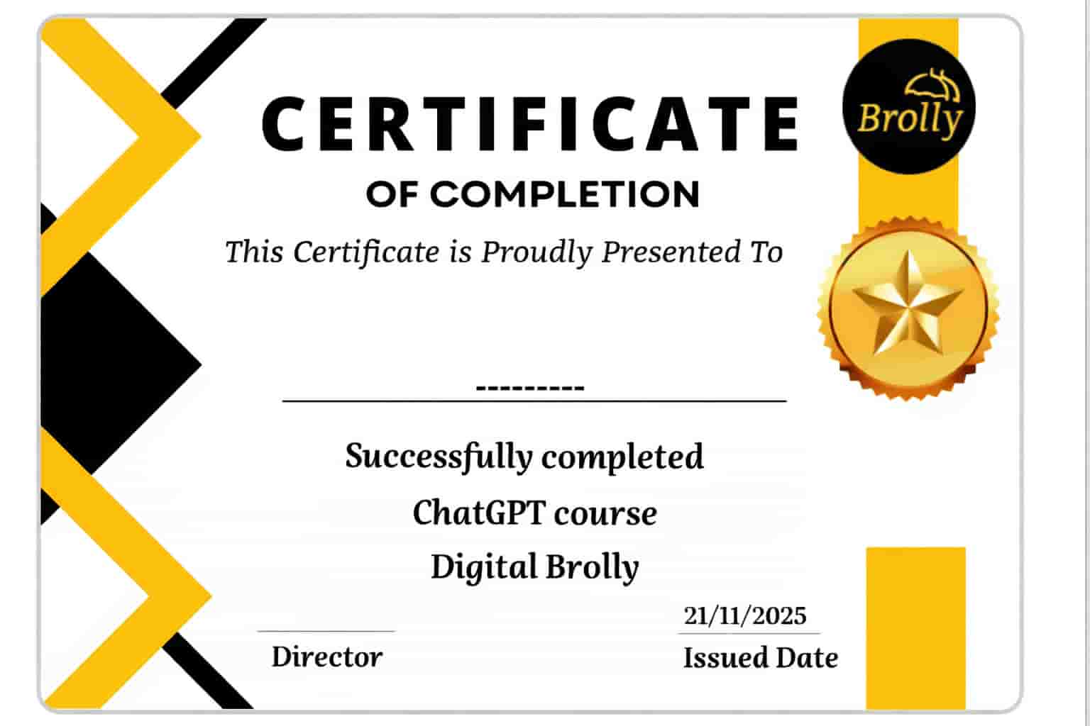 Digital brolly ChatGPT certificate