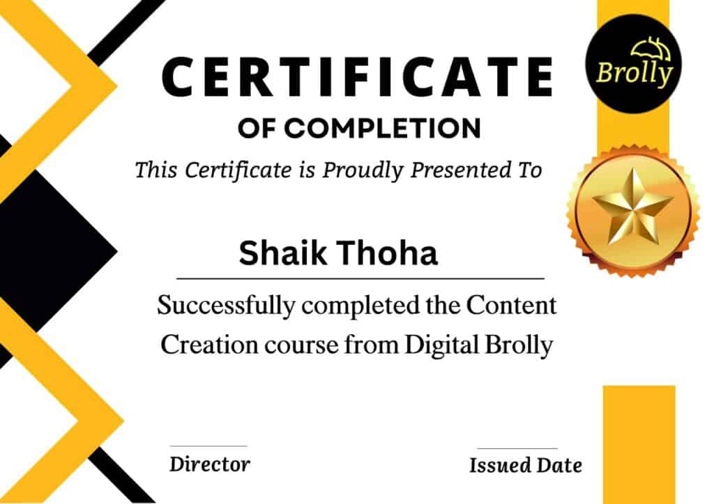 Successfully completed the Content Creation course from Digital Brolly