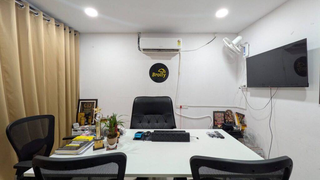 Digital brolly photos of professional office workspace and training institute environment